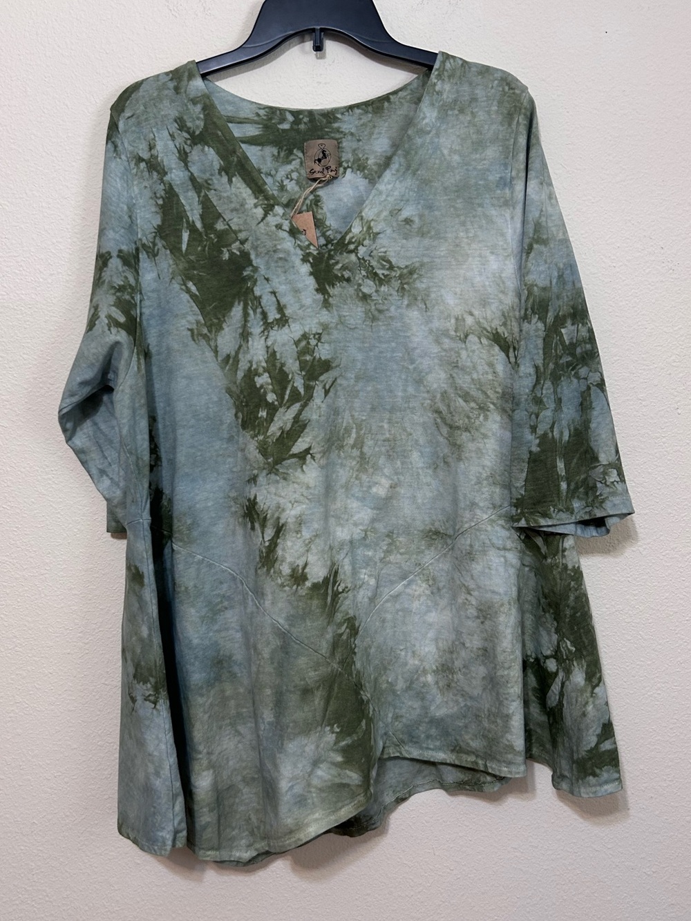 STEEL PONY Green Tie Dye Asymmetric Tunic Top S - Picture 3 of 7